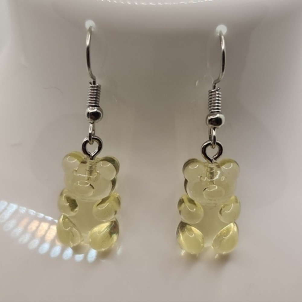 Candy Resin Gummy Bear Dangle Novelty Food Earrings Yellow